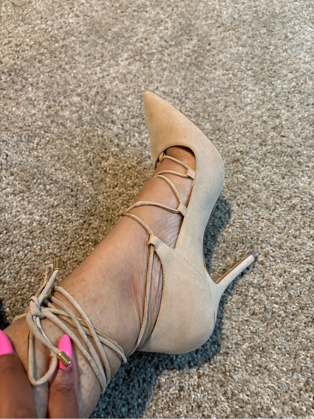 Aldo Nude Lace-Up Pointed Toe Stiletto Pump